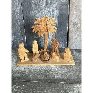 Authentic Olive Wood Nativity Bethlehem Craftsmanship for Xmas All-in-1